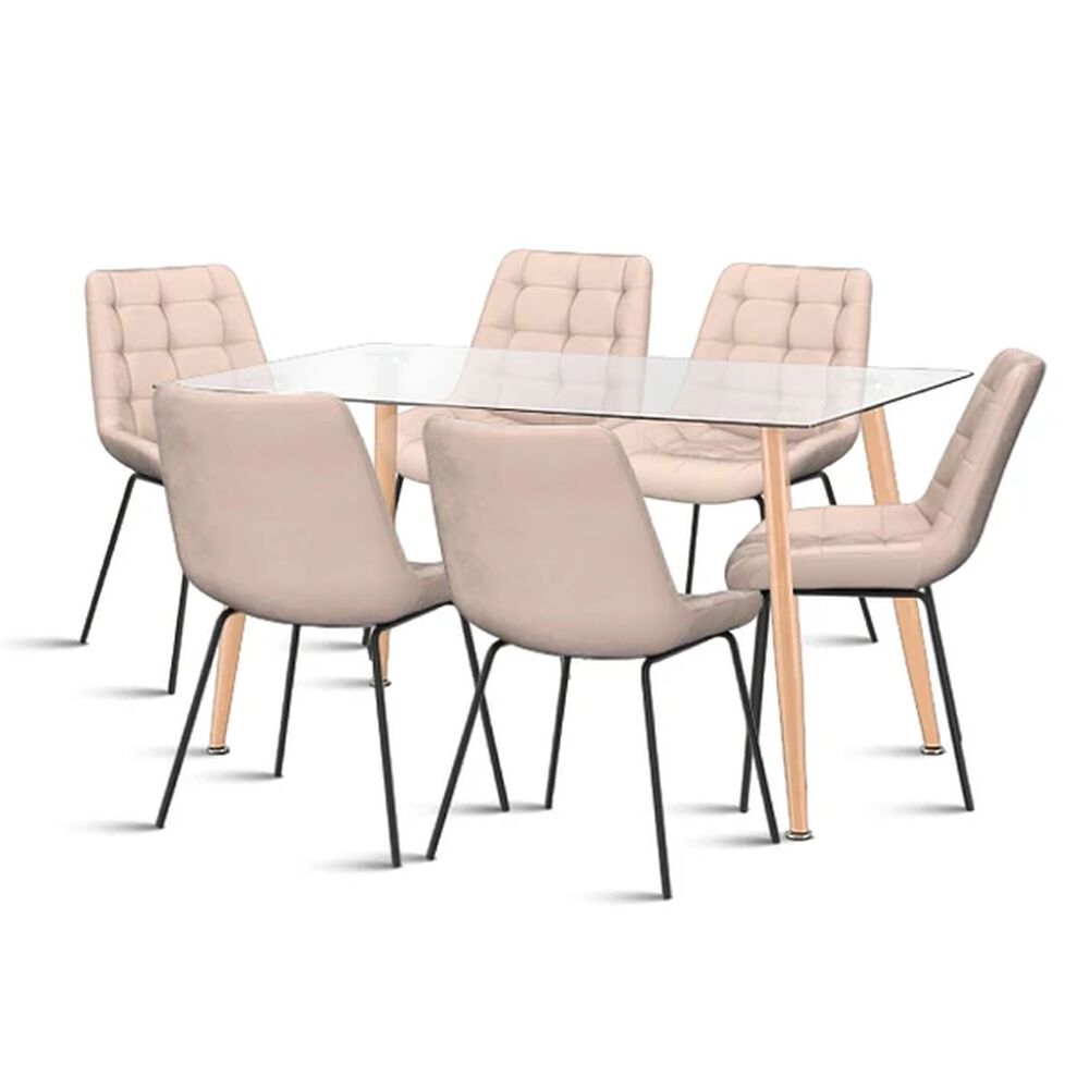 Comedor Mesa Vidrio Rectangular 120x80 + 6 Silla Macron Terciopelo - Beige image number 0.0