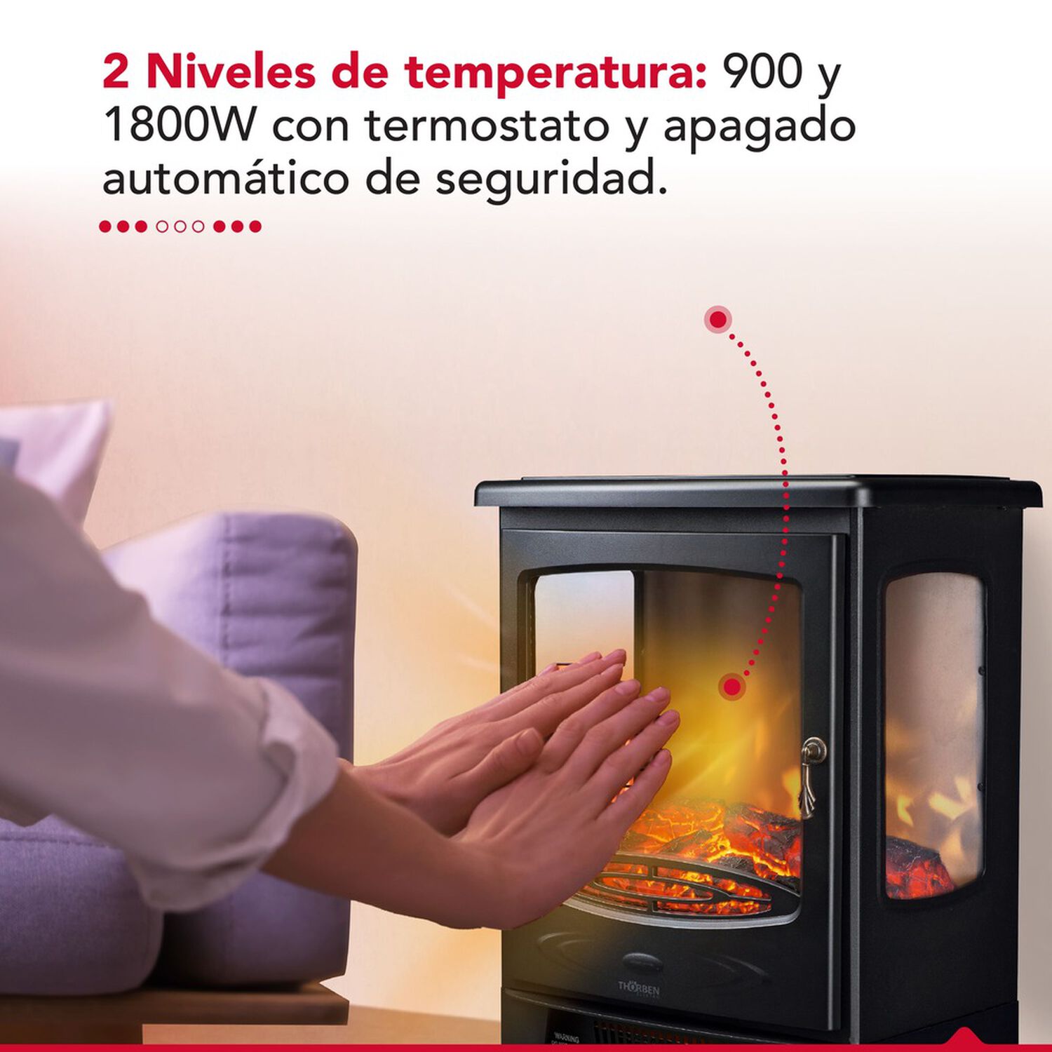 Chimenea Electrica 2 Potencias 1800w Thor Fireplace 3d Negro image number 6.0