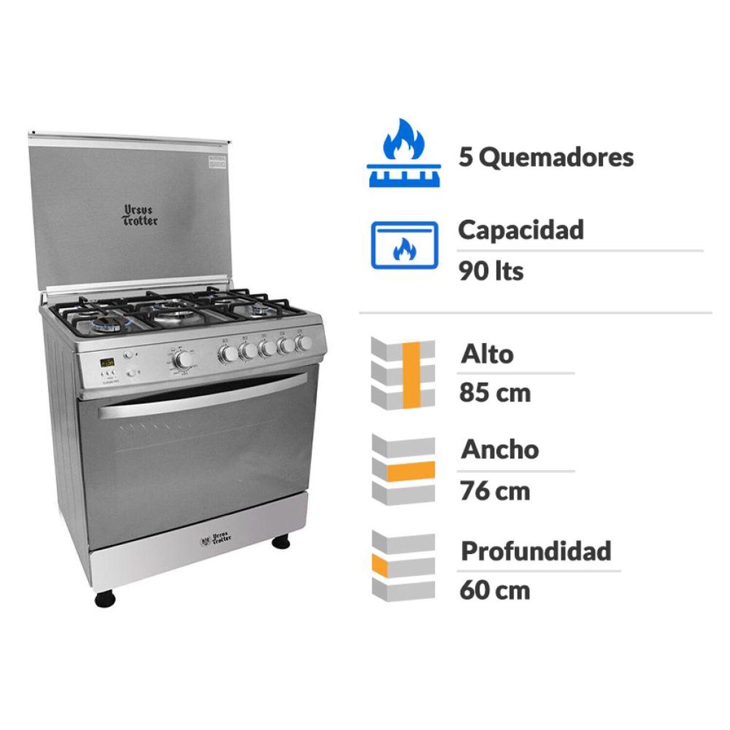 Cocina A Gas Ursus Trotter UT EURO80 PR / 5 Quemadores image number 1.0