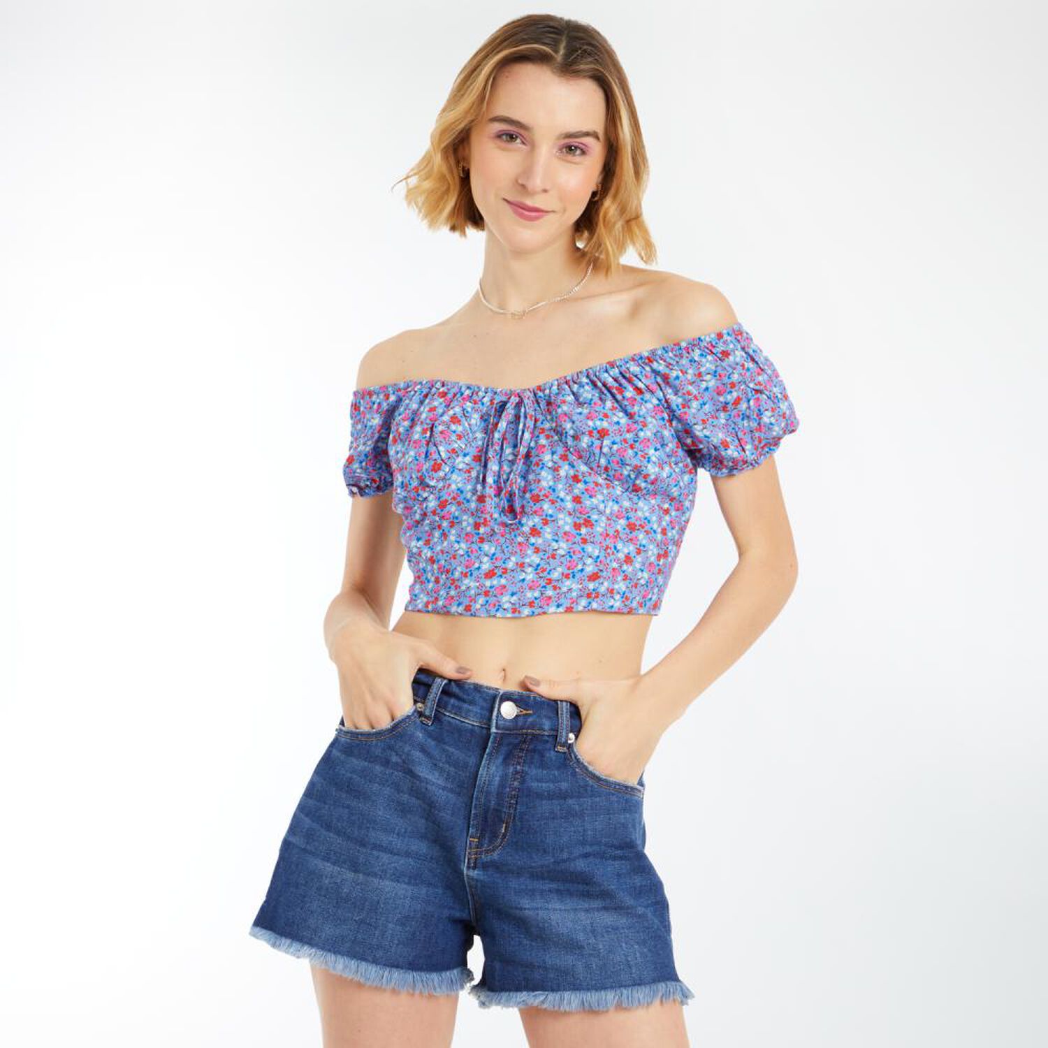 Blusa Cors&eacute; Manga Corta Cuello Cuadrado Mujer Freedom image number 0.0