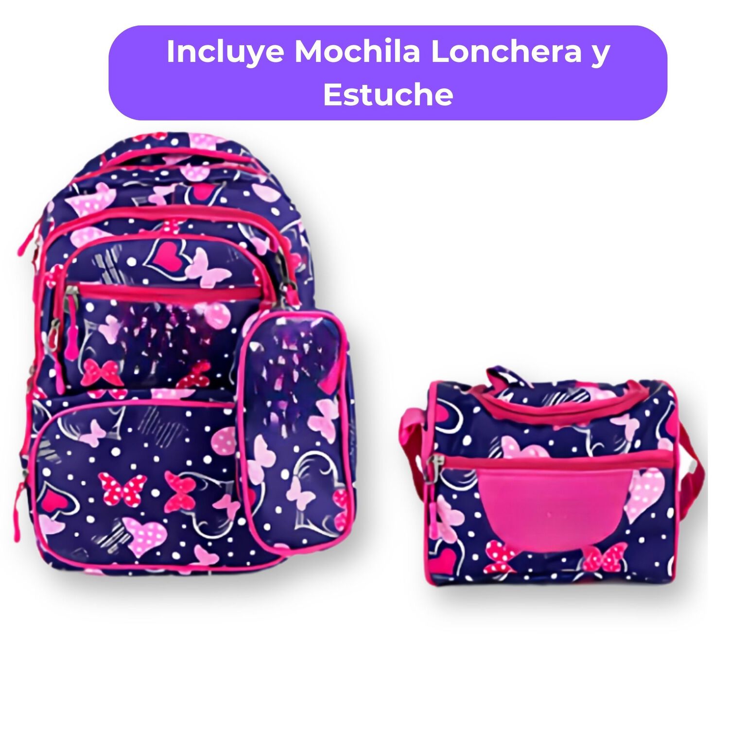 Pack Mochila Lonchera Estuche 45cm Juvenil Escolar Butterflies image number 2.0