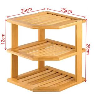 Estante Esquinero De Cocina Bambú Organizador 3 Niveles 25x25