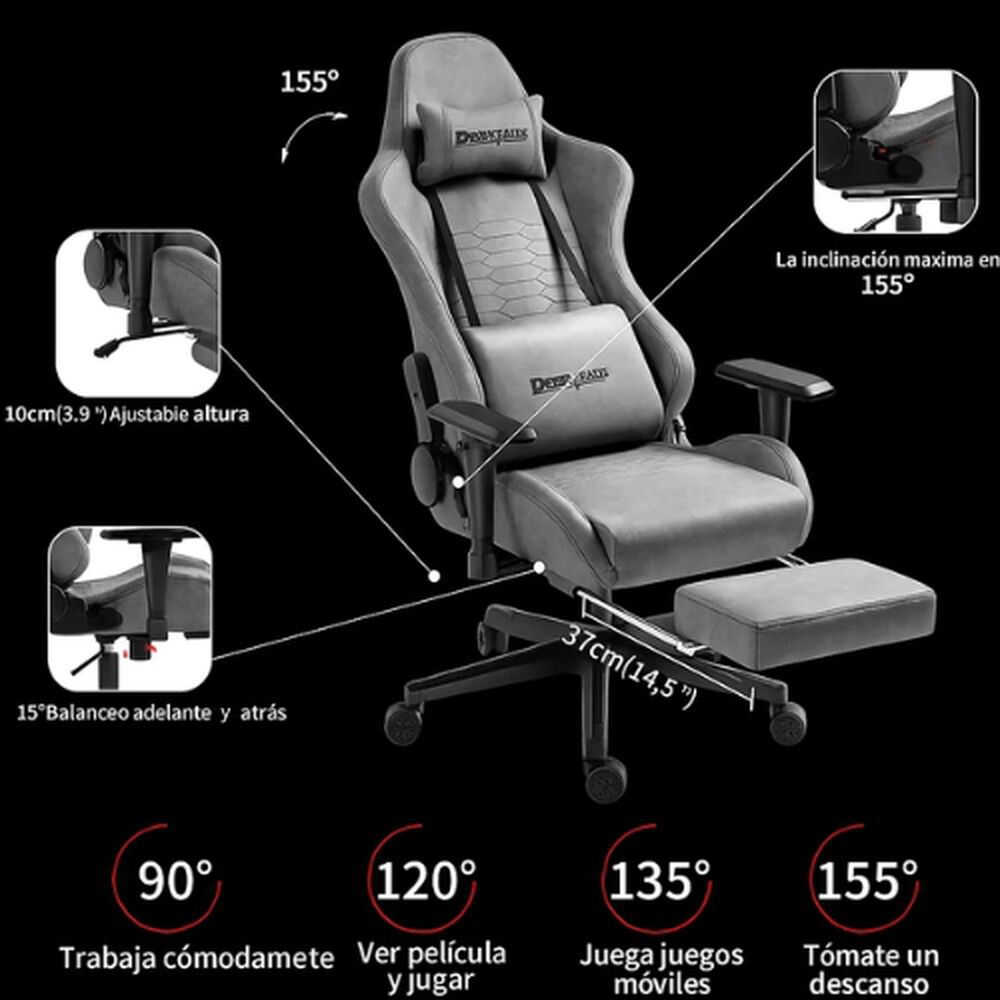 Silla Gamer Ergonómica Con Reposapiés Reclinable Profesional image number 2.0