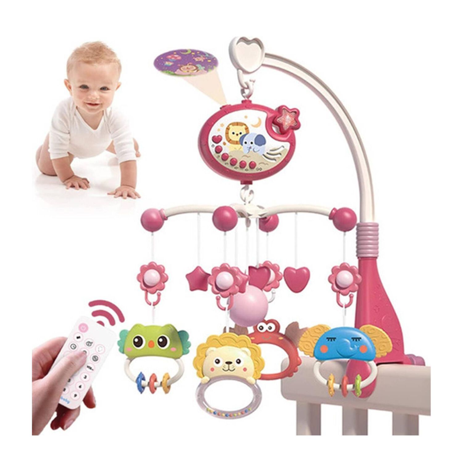 Juguete Movil Sonajero Infantil Con Luz Y Sonido Animales Rosado image number 0.0