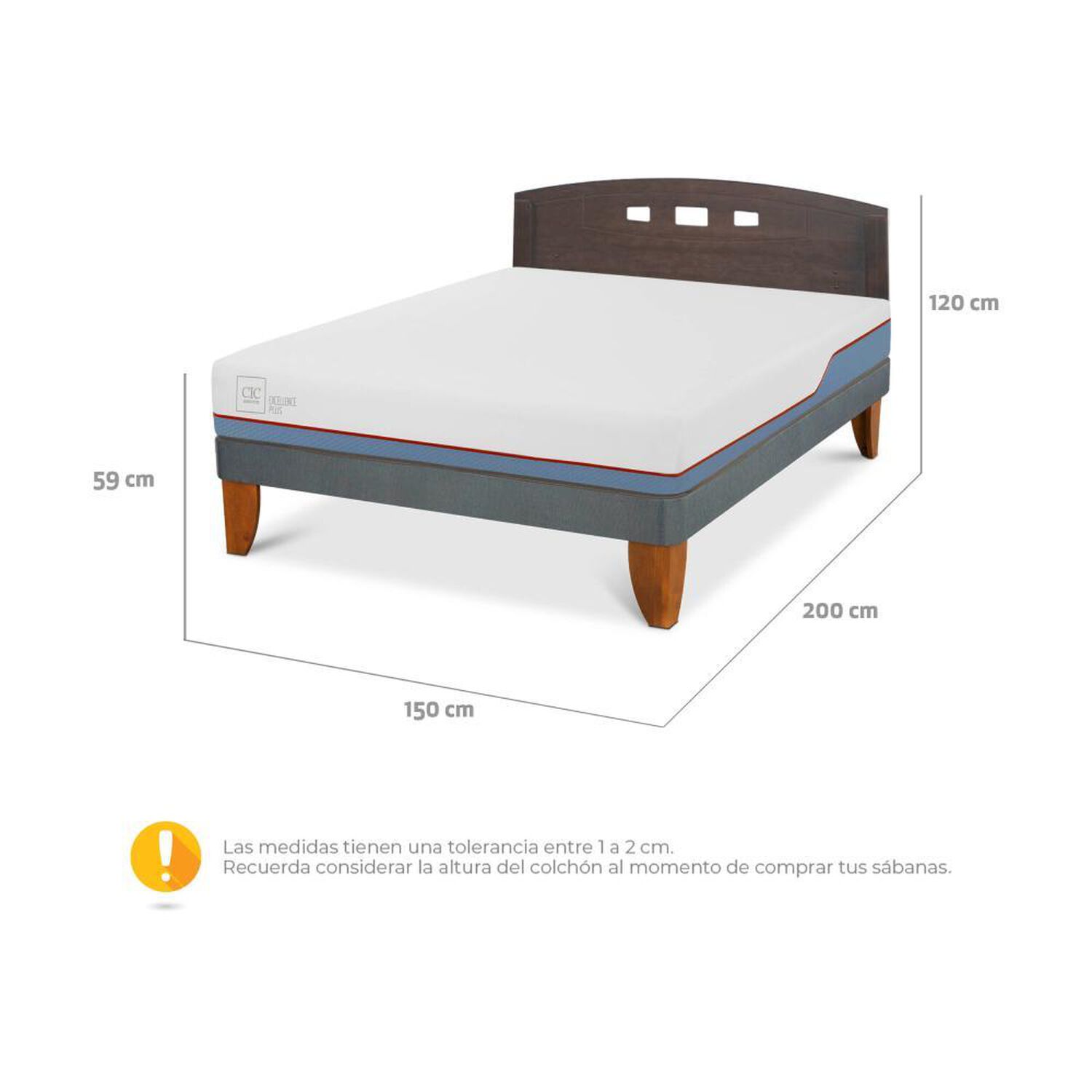 Cama Europea Cic Excellence Plus / 2 Plazas / Base Normal + Respaldo image number 2.0