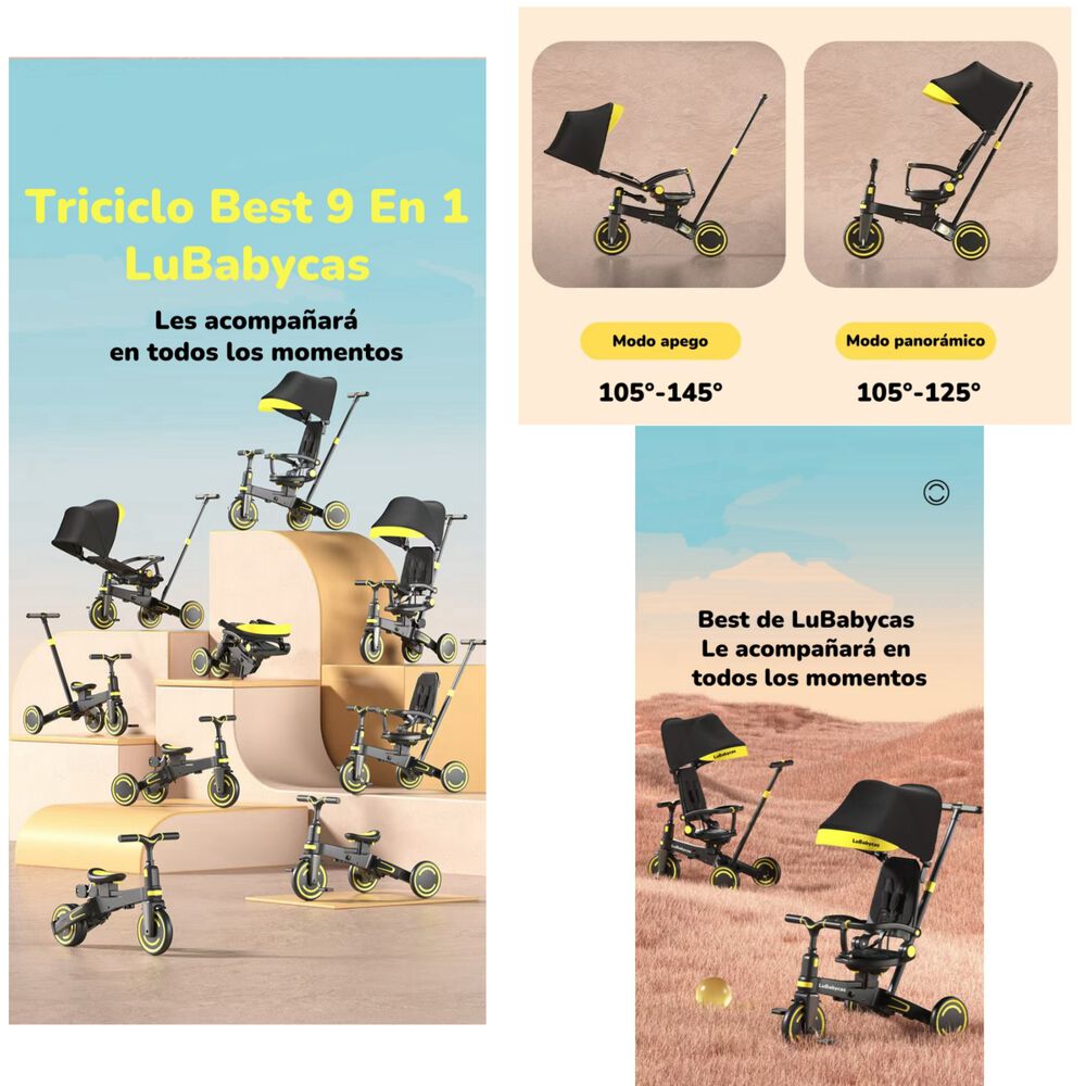Triciclo Balance Plegable Con Bolso 9 En 1 Lubabycas Rosado image number 1.0