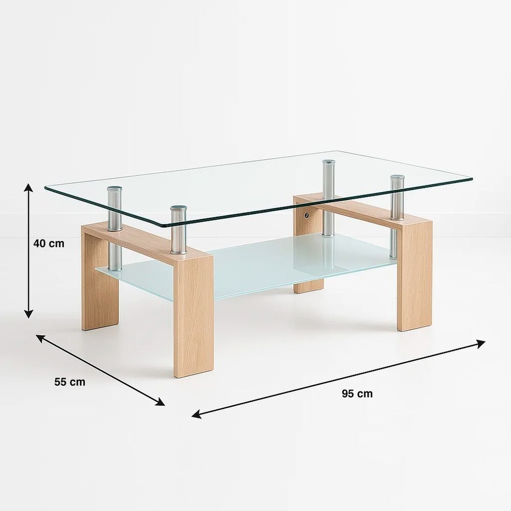 Mesa De Centro Para Living Rectangular De Vidrio Y Madera image number 3.0