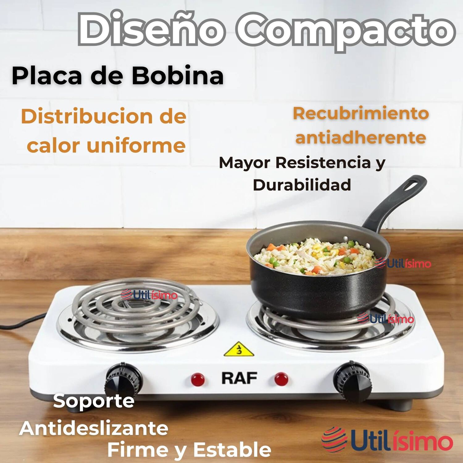 Cocina El&eacute;ctrica 2 Platos 2000w Cocinilla Port&aacute;til Blanco image number 6.0