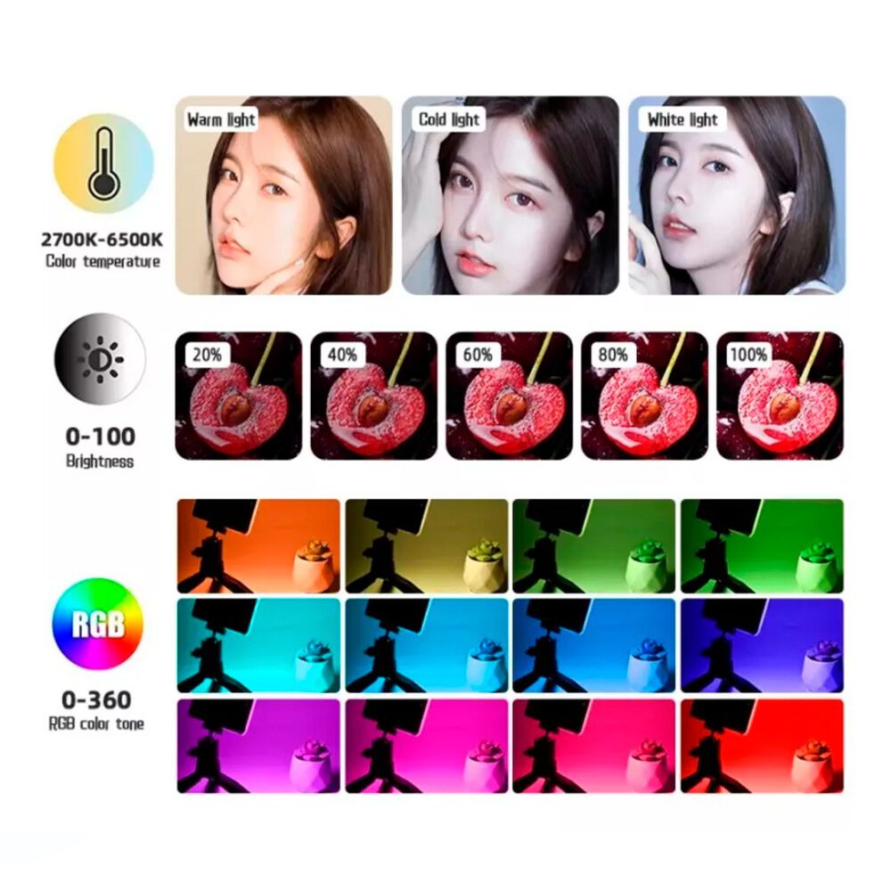 Luz Rgb Port&aacute;til Para Selfies Videos Ajustable Camaras image number 5.0