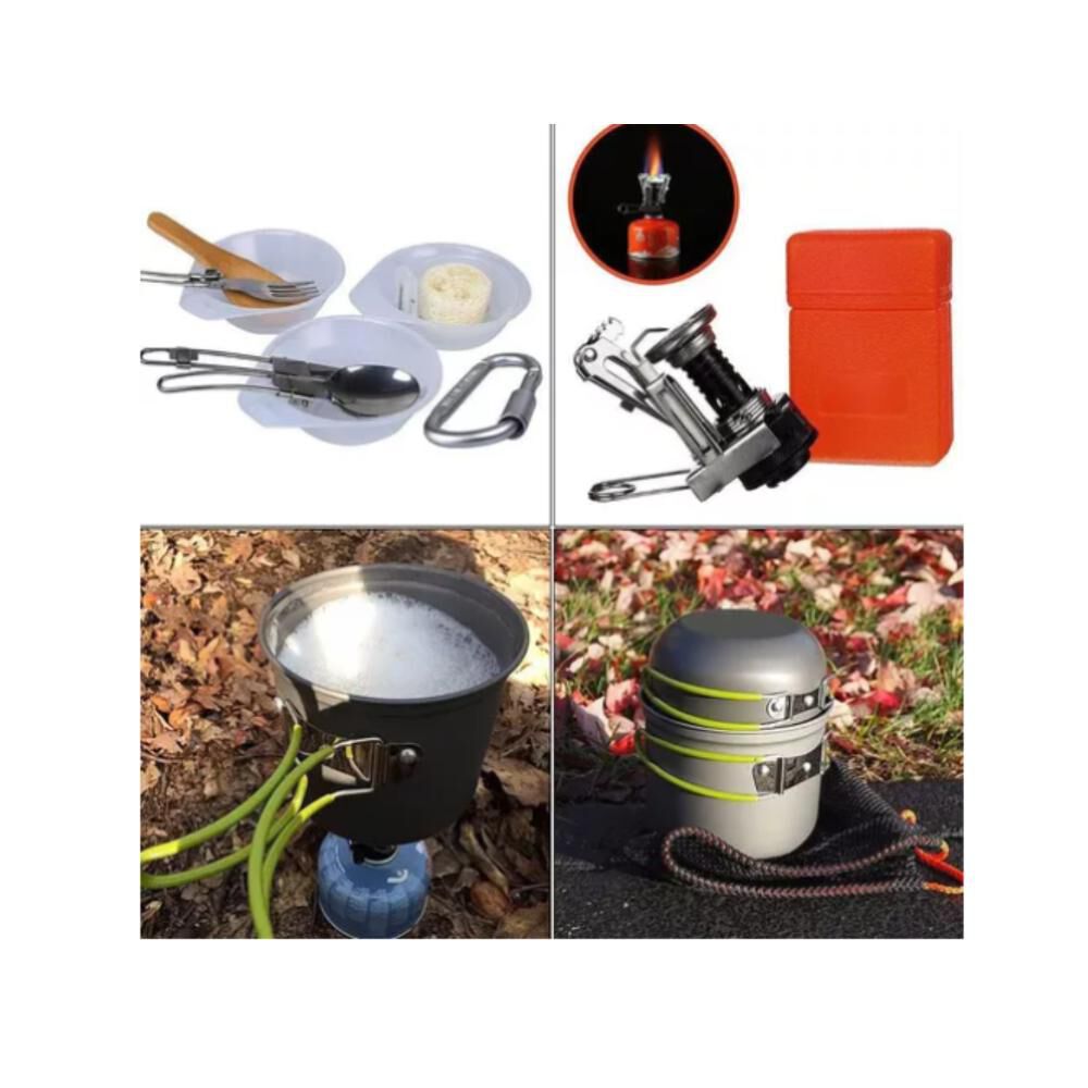 Set Ollas Camping Con Cocinilla Cubiertos 10 Piezas Acampada image number 9.0