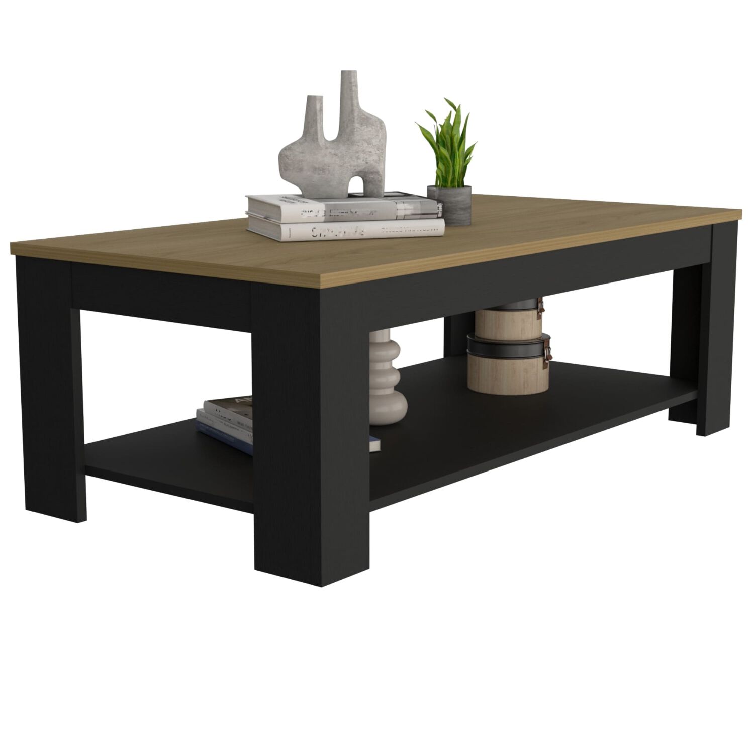 Mesa De Centro 120x60x41,5 Cm Cafe Claro Y Negro image number 1.0