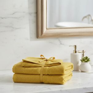 Set De 3 Toallas De Algod&oacute;n Mostaza Manos, Ba&ntilde;o Y Cuerpo