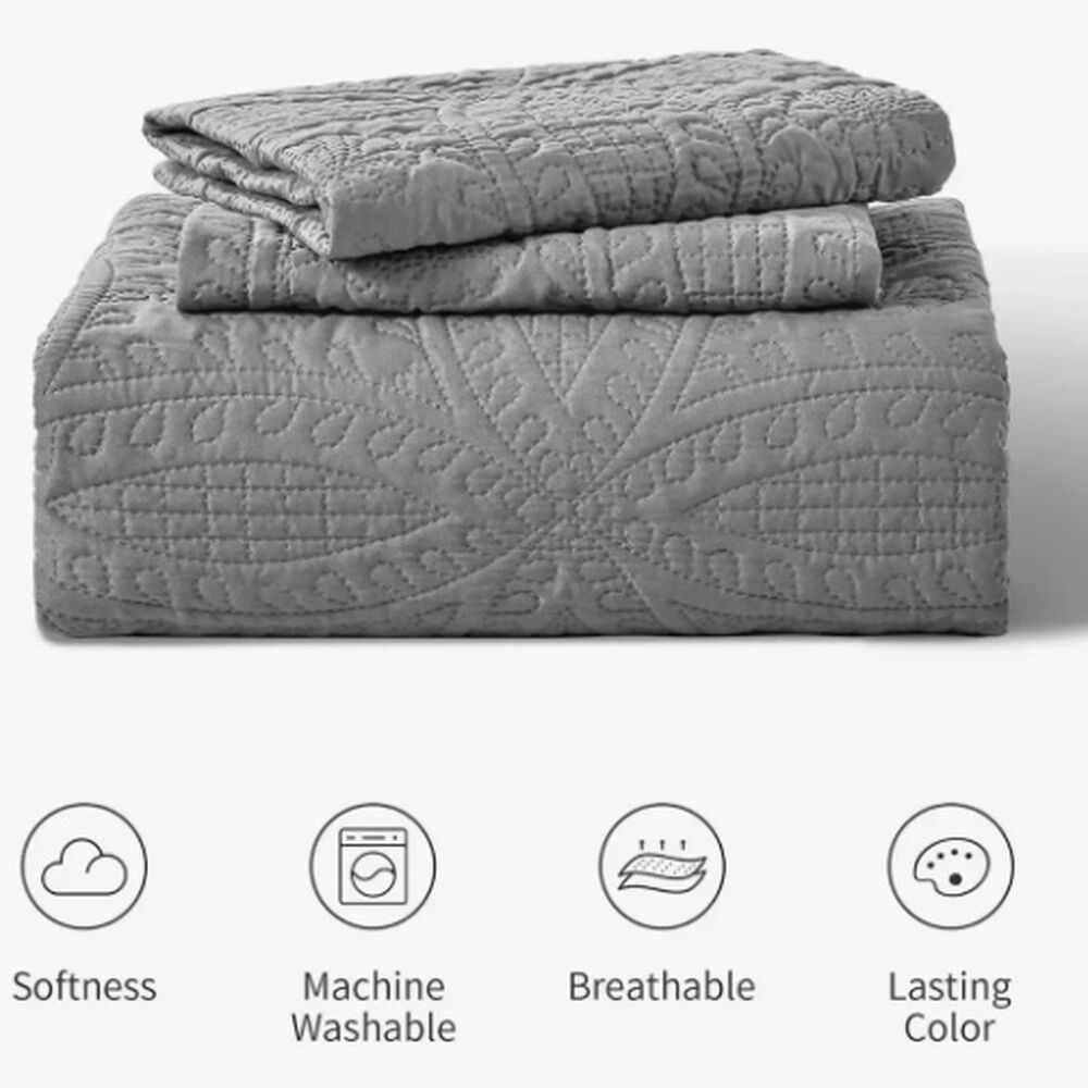 Cubrecama Quilt Reversible King + 2 Funda Almohada Gris image number 1.0