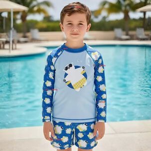 Traje De Ba&ntilde;o Manga Larga Pantal&oacute;n Corto 2 Piezas Corte Split Ni&ntilde;o 3 A 9 A&ntilde;os Blue Polar Bear