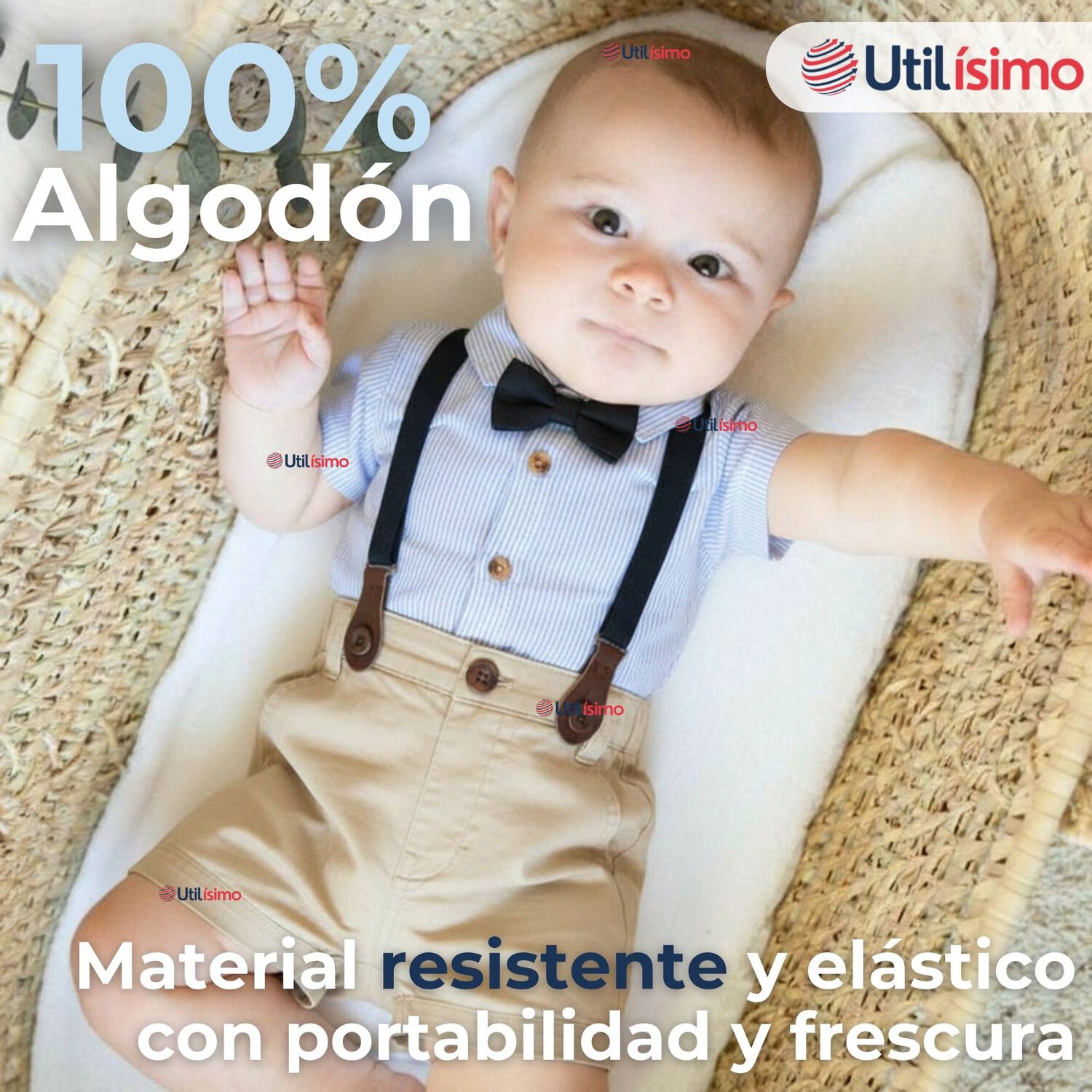 Conjunto Traje De Vestir Con Tirantes Camisa De Rayas Short Algod&oacute;n Bebes image number 3.0