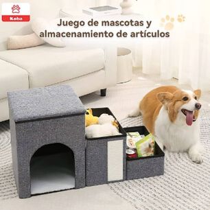 Escalera Mascota Perro Gato Con Almacenamiento Plegable Gris