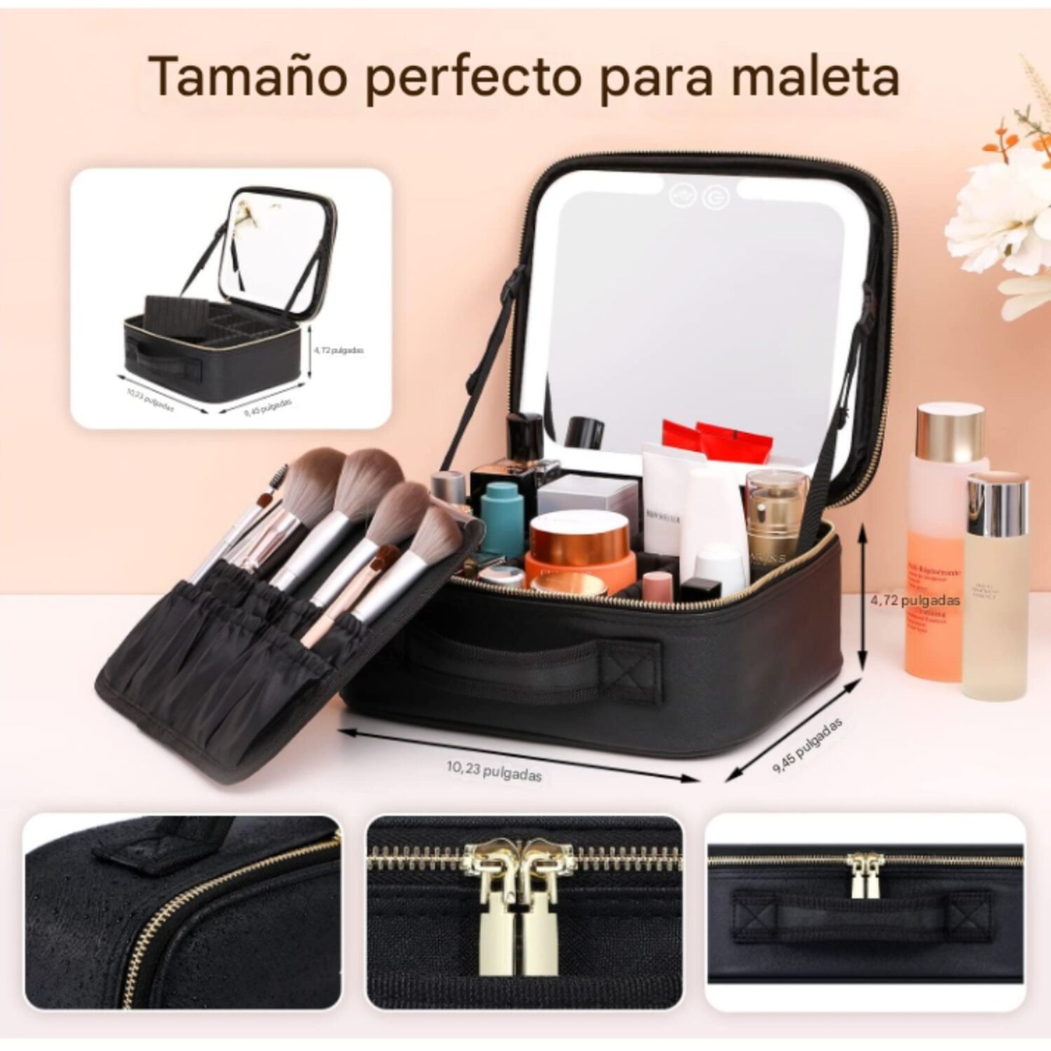 Cosmetiquero Maletin Con Espejo Led Y Divisiones Ajustables image number 16.0