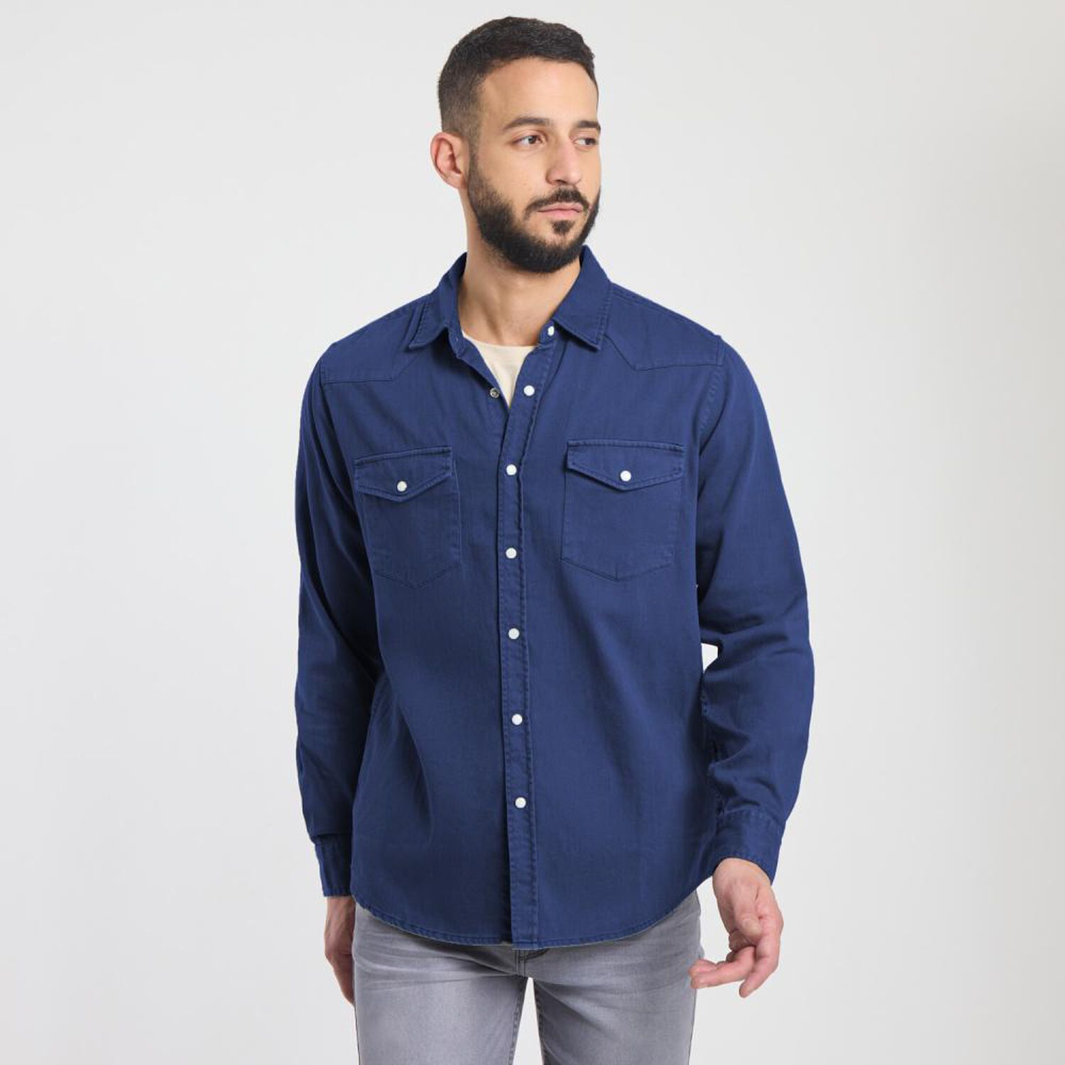 Camisa Liso Slim Manga Larga Hombre Az Black image number 0.0