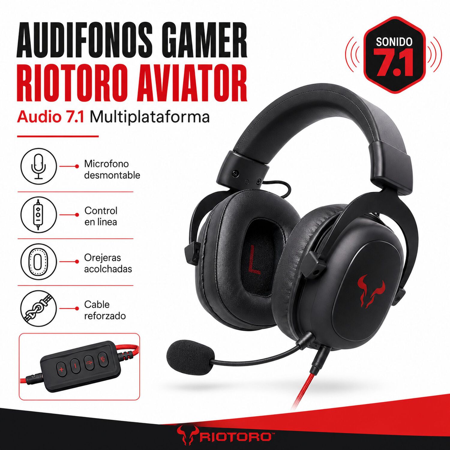 Audifonos Gamer Riotoro Aviator Multiplataforma Audio 7.1 image number 7.0