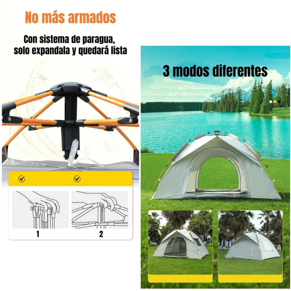 Carpa Camping Automática 4 Personas Con Accesorios Roof Gris image number 1.0