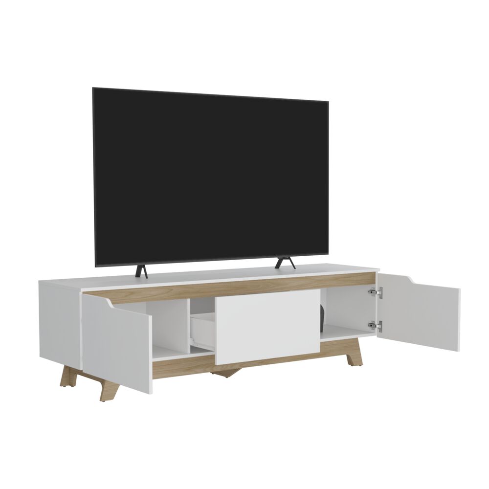 Rack Tv 80" 2 Puertas 1 Cajon Blanco Y Cafe Claro image number 1.0