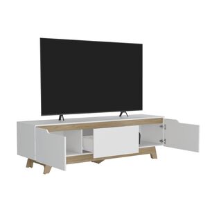 Rack Tv 80" 2 Puertas 1 Cajon Blanco Y Cafe Claro