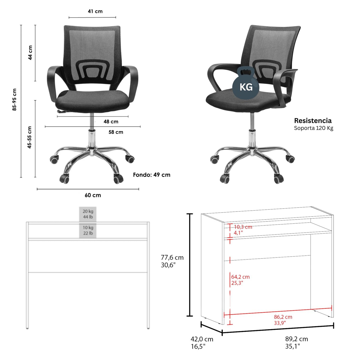 Combo Oficina New York 1 Escritorio Cartagena + Silla De Color Ergon&oacute;mica Con Altura Ajustable image number 4.0