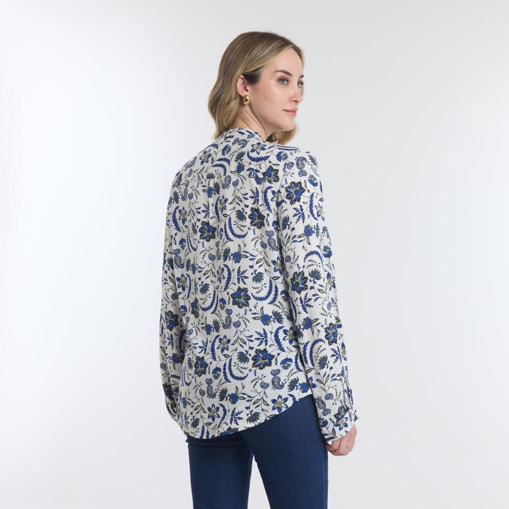 Blusa Full Print Manga Larga Roll Up Cuello V Mujer Geeps image number 3.0