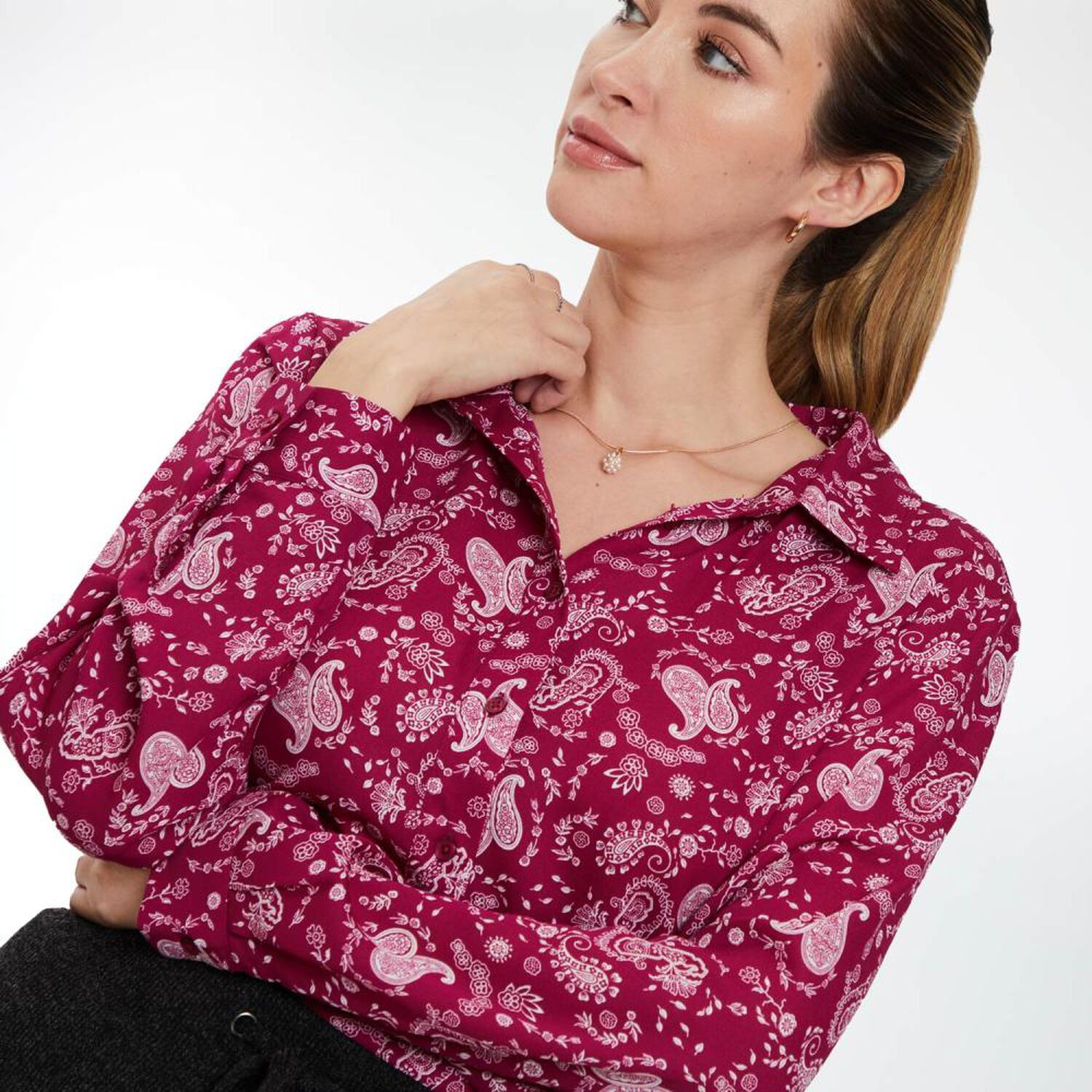 Blusa Manga Larga Cuello Camisero Mujer Lesage image number 4.0