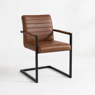 Silla Industrial De Cuero Sintético Marrón Con Base Metálica Café