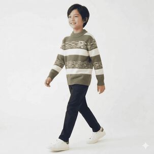 Sueter Ni&ntilde;o Invierno Tejido Rayado Cuello Alto Moda Infantil