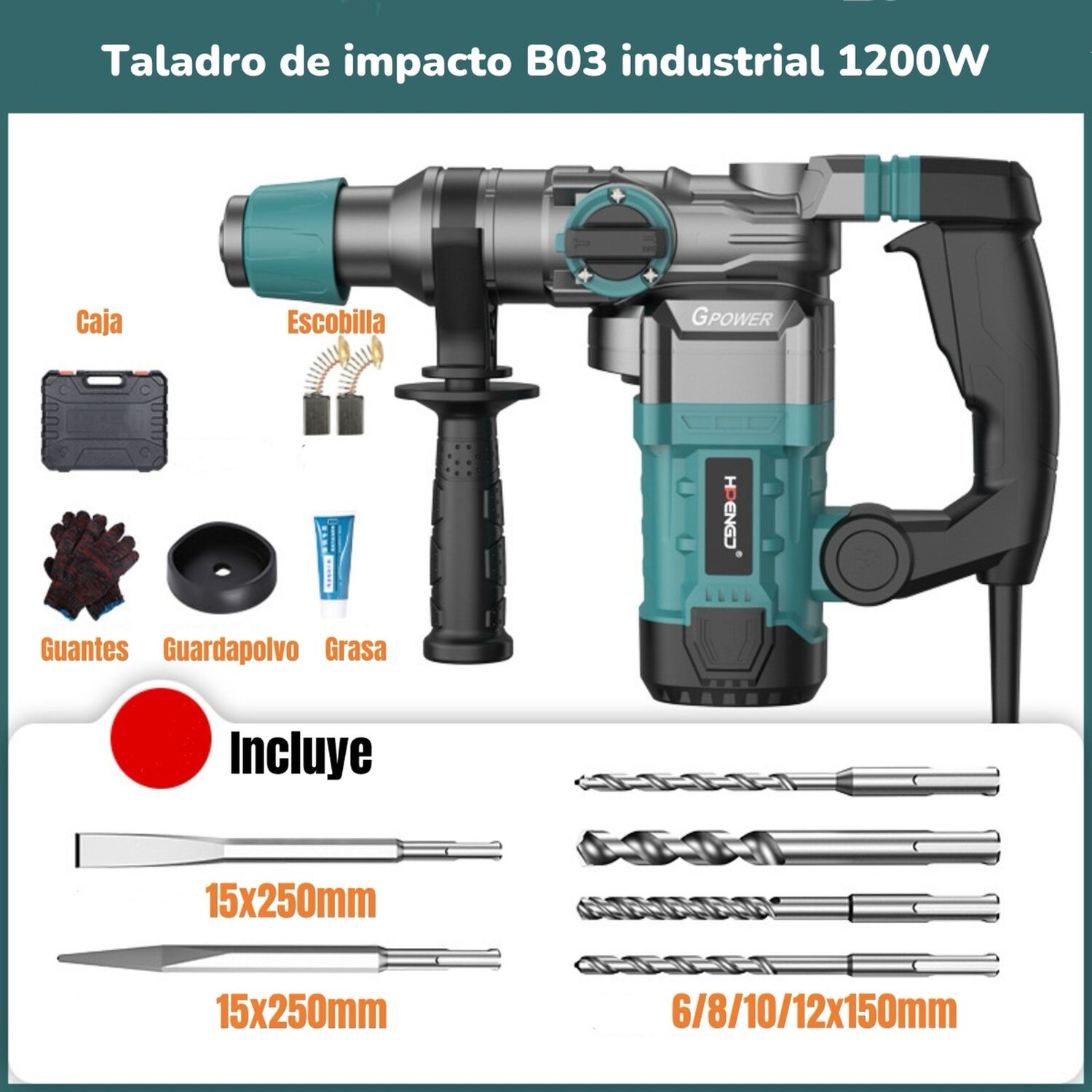 Kit Taladro De Impacto 1200w Industrial Con Caja Accesorios image number 1.0
