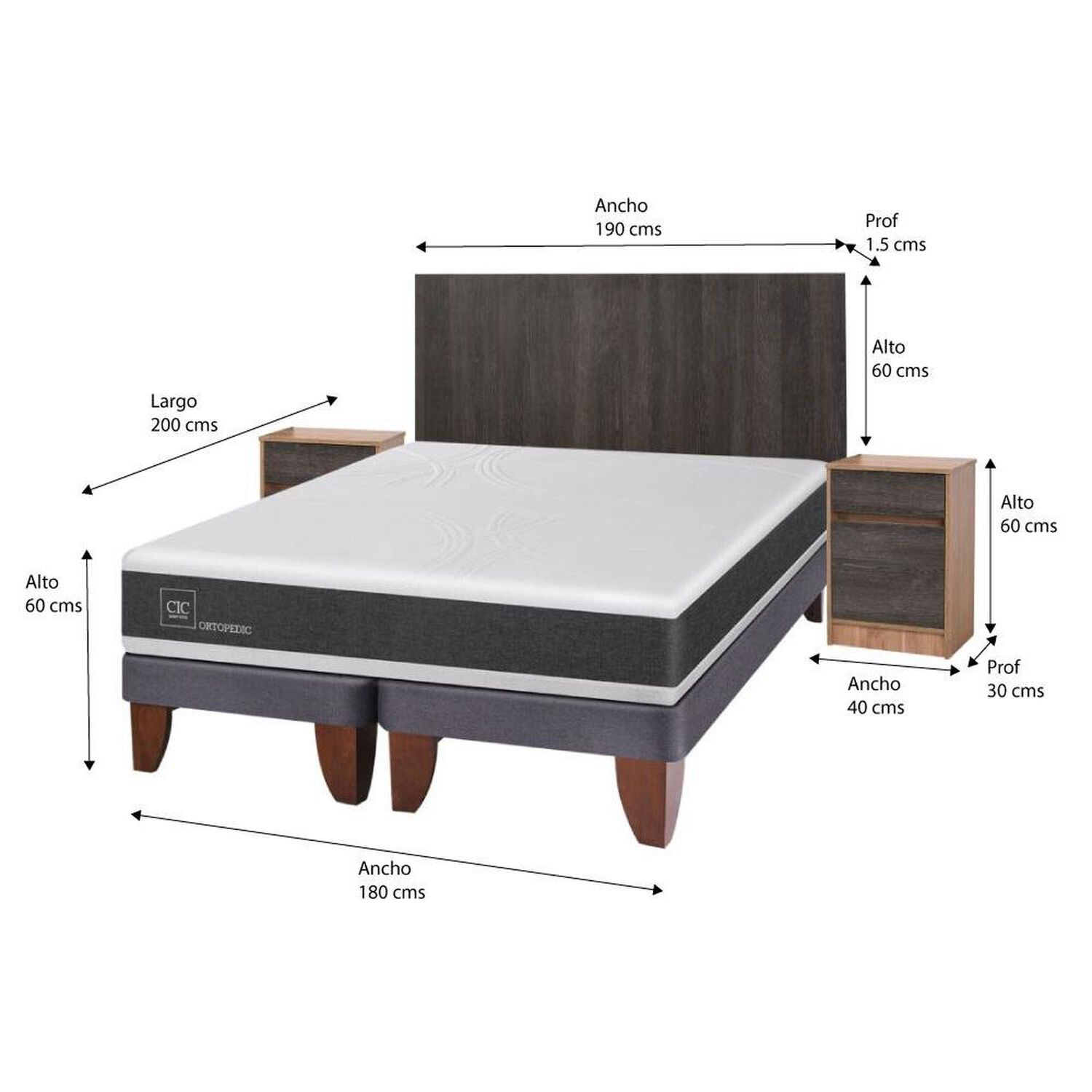 Cama Europea Cic New Ortopedic / King / Base Dividida + Set De Maderas image number 4.0