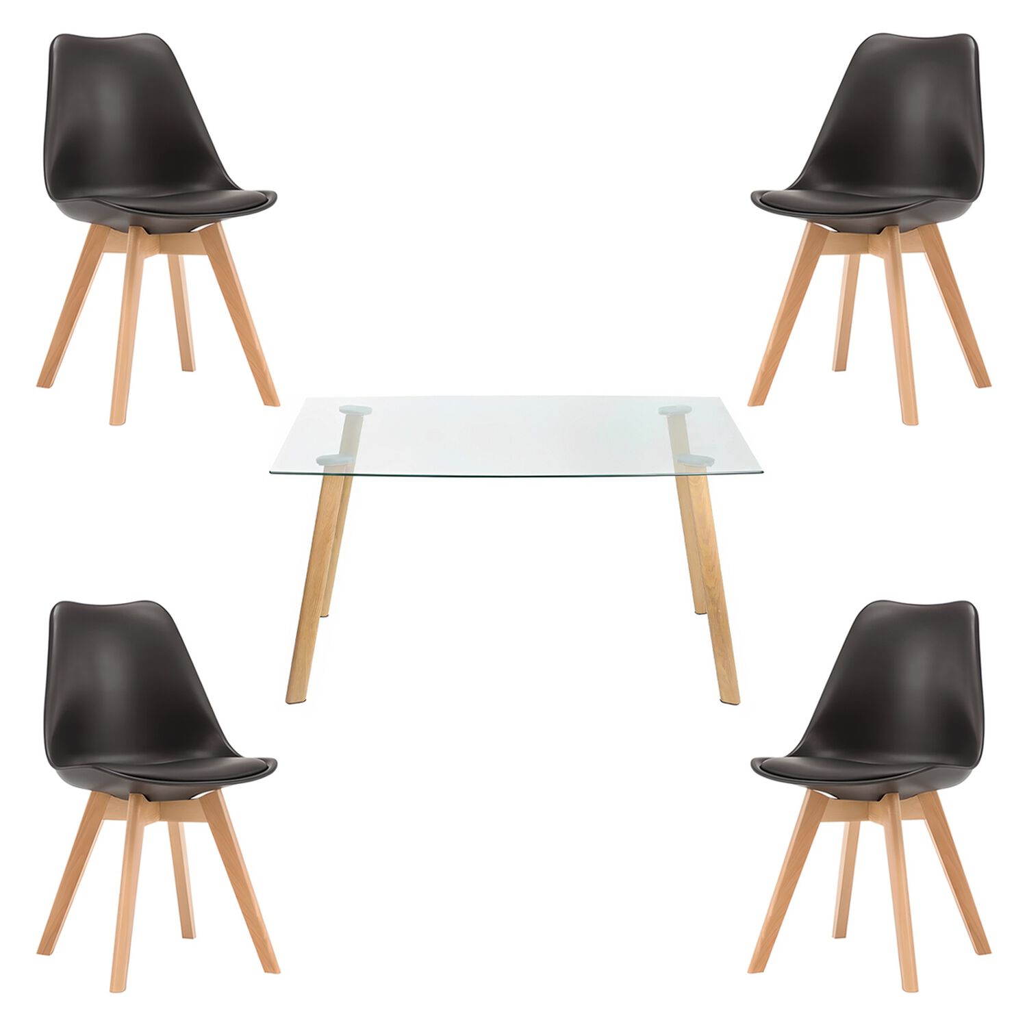 Comedor Mesa De Vidrio N&oacute;rdica 140x90 Cm + 4 Sillas Tulip Negras image number 0.0