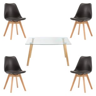 Comedor Mesa De Vidrio N&oacute;rdica 140x90 Cm + 4 Sillas Tulip Negras