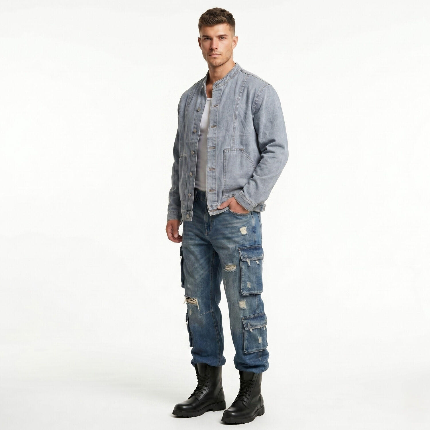 Chaqueta Mezclilla Denim Mao Hombre Orion image number 1.0