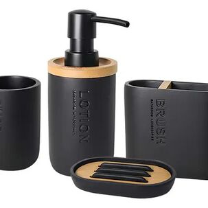 Kit Accesorio Ba&ntilde;o Resina 4 Piezas Stretto Negro Bambu