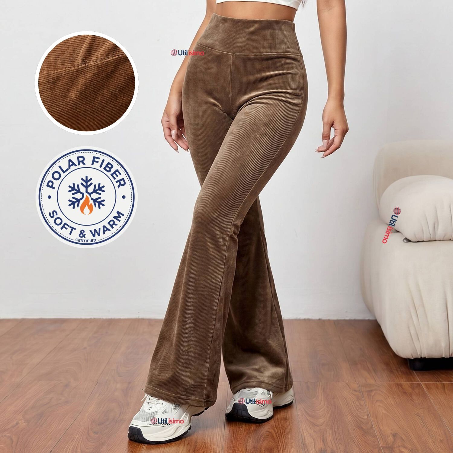 Pantal&oacute;n Cotel&eacute; Palazzo Polar Con Chiporro Elasticado T&eacute;rmico Caf&eacute; image number 0.0