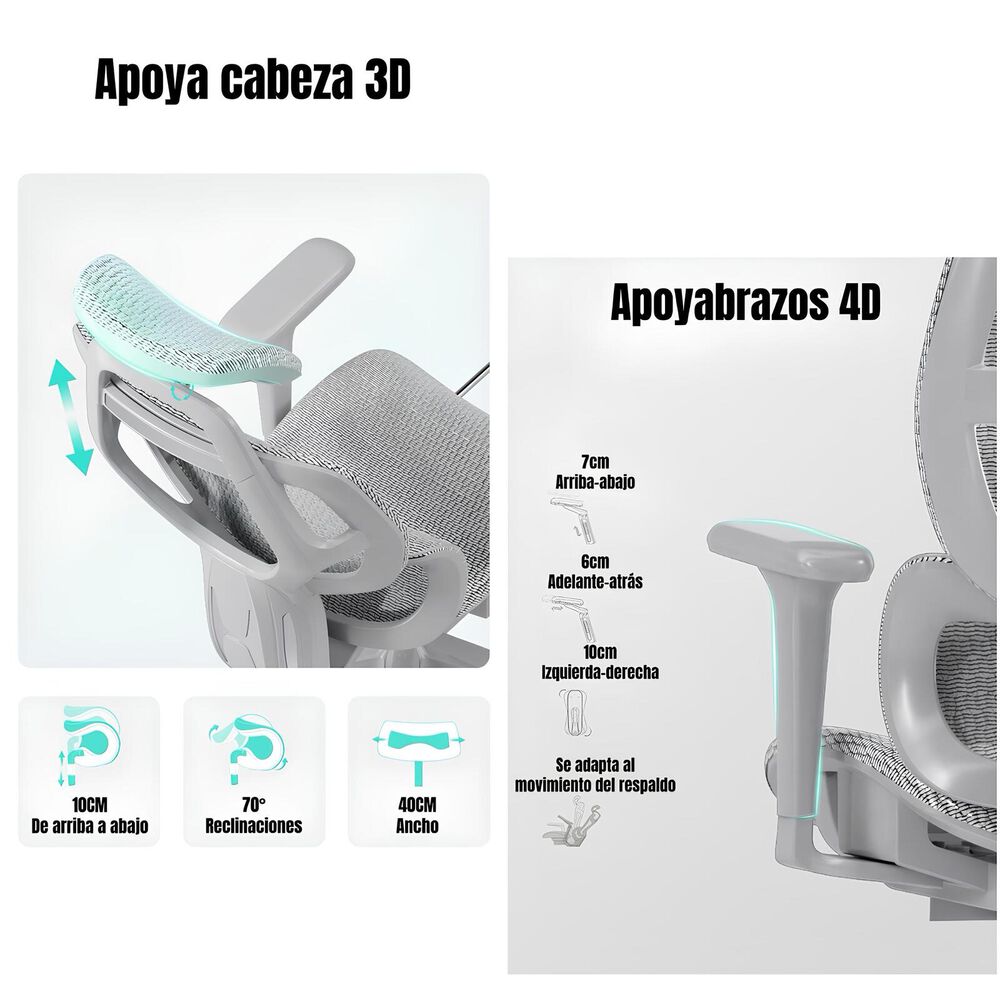 Silla De Escritorio Reclinable Premium E13 Gris Lubabycas image number 2.0