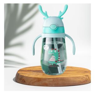 Botella Pl&aacute;stica 480 Ml Con Bombilla Y Orejitas Kawai Sin Bpa Ni&ntilde;os Dinosaur With Handles