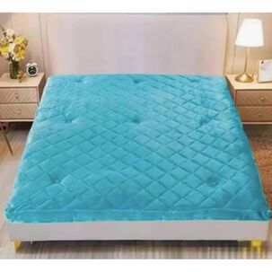 Cubre Colch&oacute;n Plush Acolchado 2 Plazas Celeste