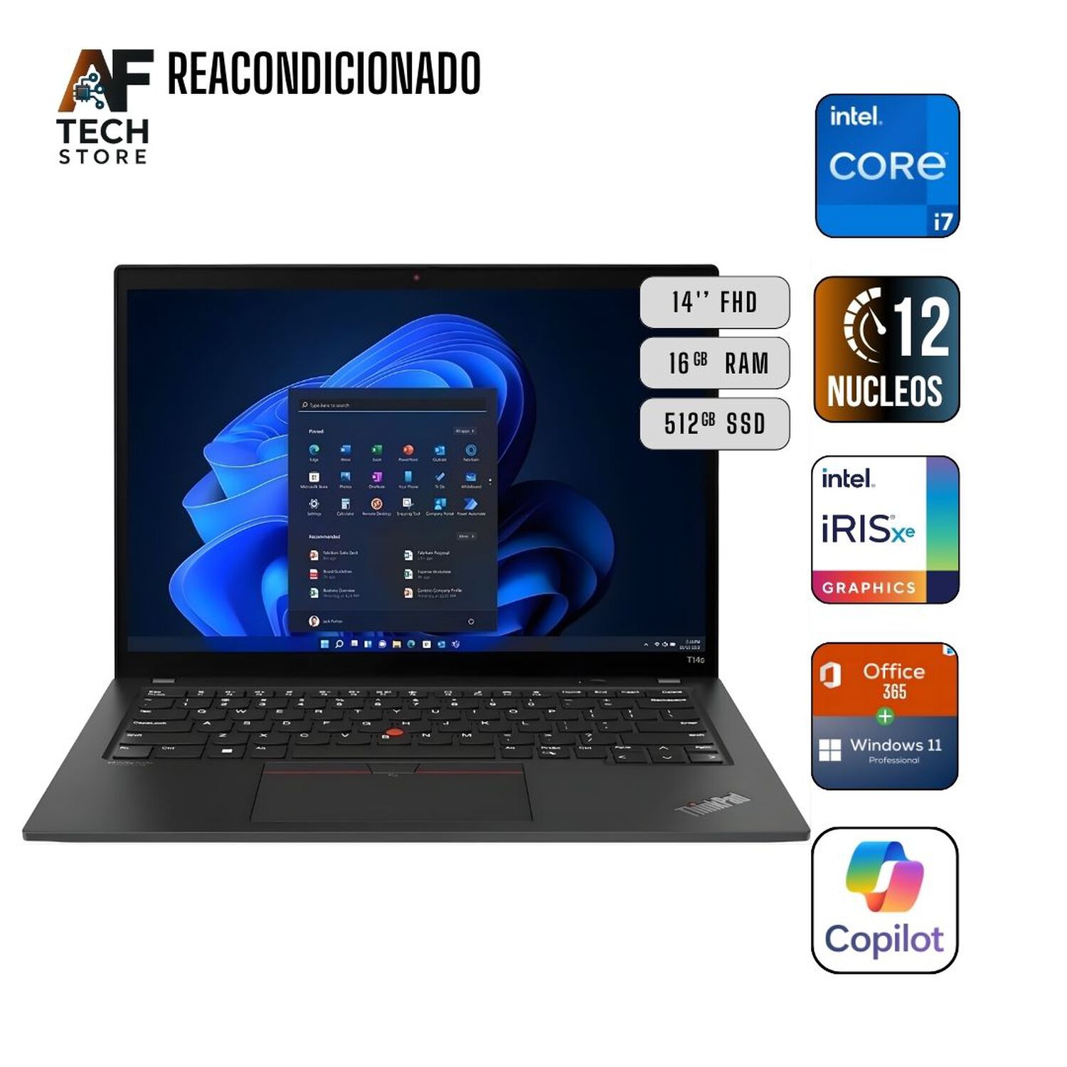 Notebook Lenovo T14s I7 12th 16gb 512gb - Win11+office - Reacondicionado Profesional