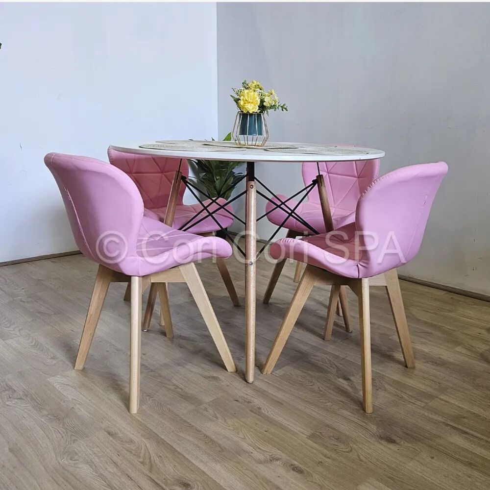 Comedor Mesa Eames Blanca 100cm + 4 Sillas Mariposas Wood Rosa image number 1.0