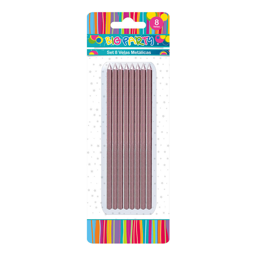 Vela Larga Metalica 8 Piezas 15 Cm Big Party image number 1.0