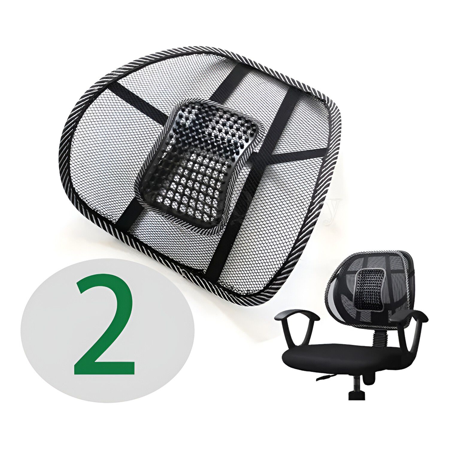 Pack 2 Respaldo Lumbar Silla Oficina Negro Ergonomico image number 0.0