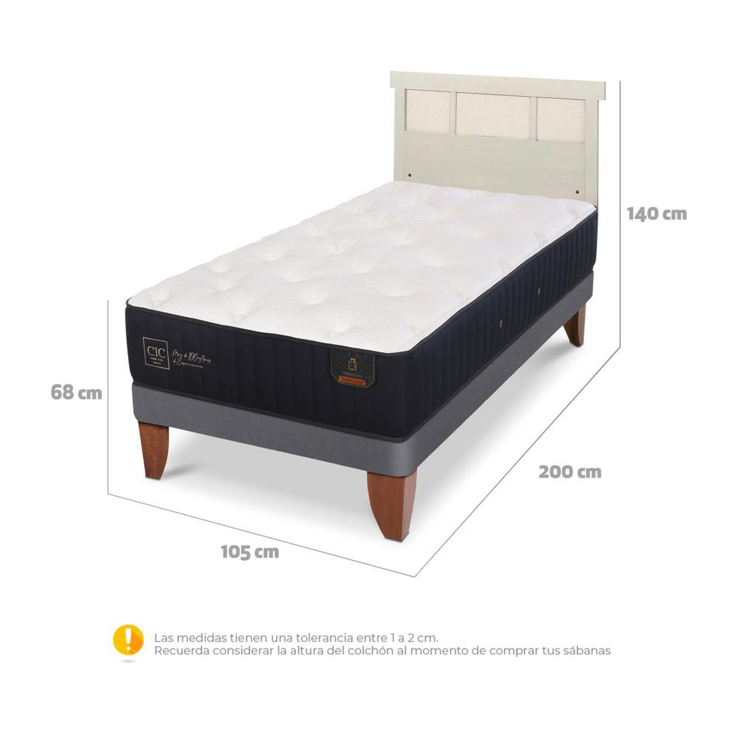 Cama Europea Cic Linea Premium / 1.5 Plazas / Base Normal + Respaldo image number 6.0
