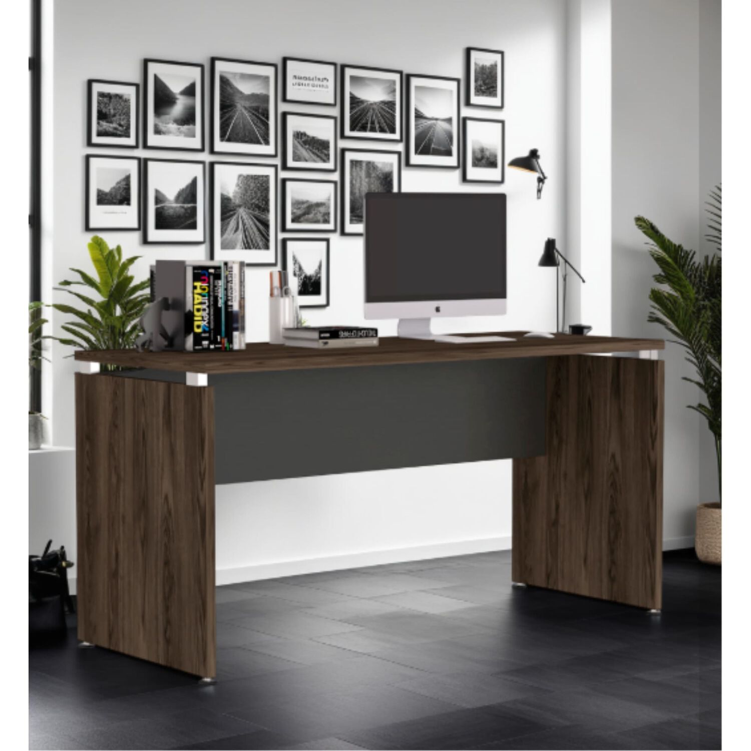 Escritorio 75x150x60 Cm Fm-009n Negro Y Caf&eacute; Oscuro image number 8.0
