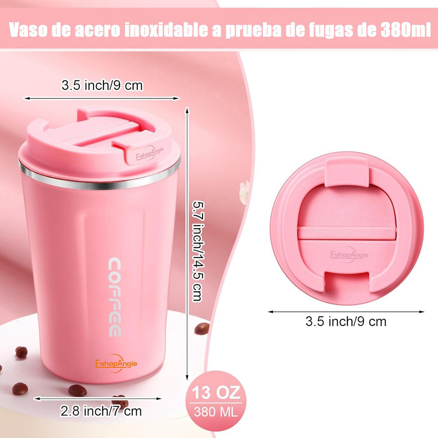 Termo Mug Caf&eacute; 380ml Acero Inoxidable Rosa Port&aacute;til image number 7.0
