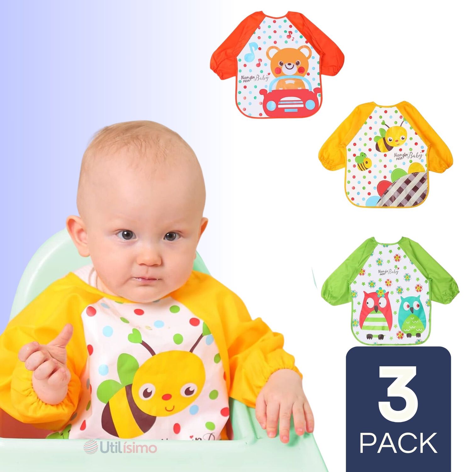Pack 3 Baberos Pl&aacute;sticos Con Mangas Para Beb&eacute;s Jump Kids Ni&ntilde;o image number 0.0