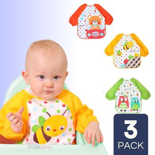 Pack 3 Baberos Pl&aacute;sticos Con Mangas Para Beb&eacute;s Jump Kids Ni&ntilde;o